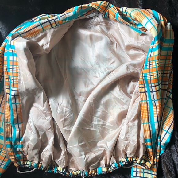 Peter Nygard Vintage jogger jacket Sporty neutral plaids Silk Large EUC - Picture 7 of 8